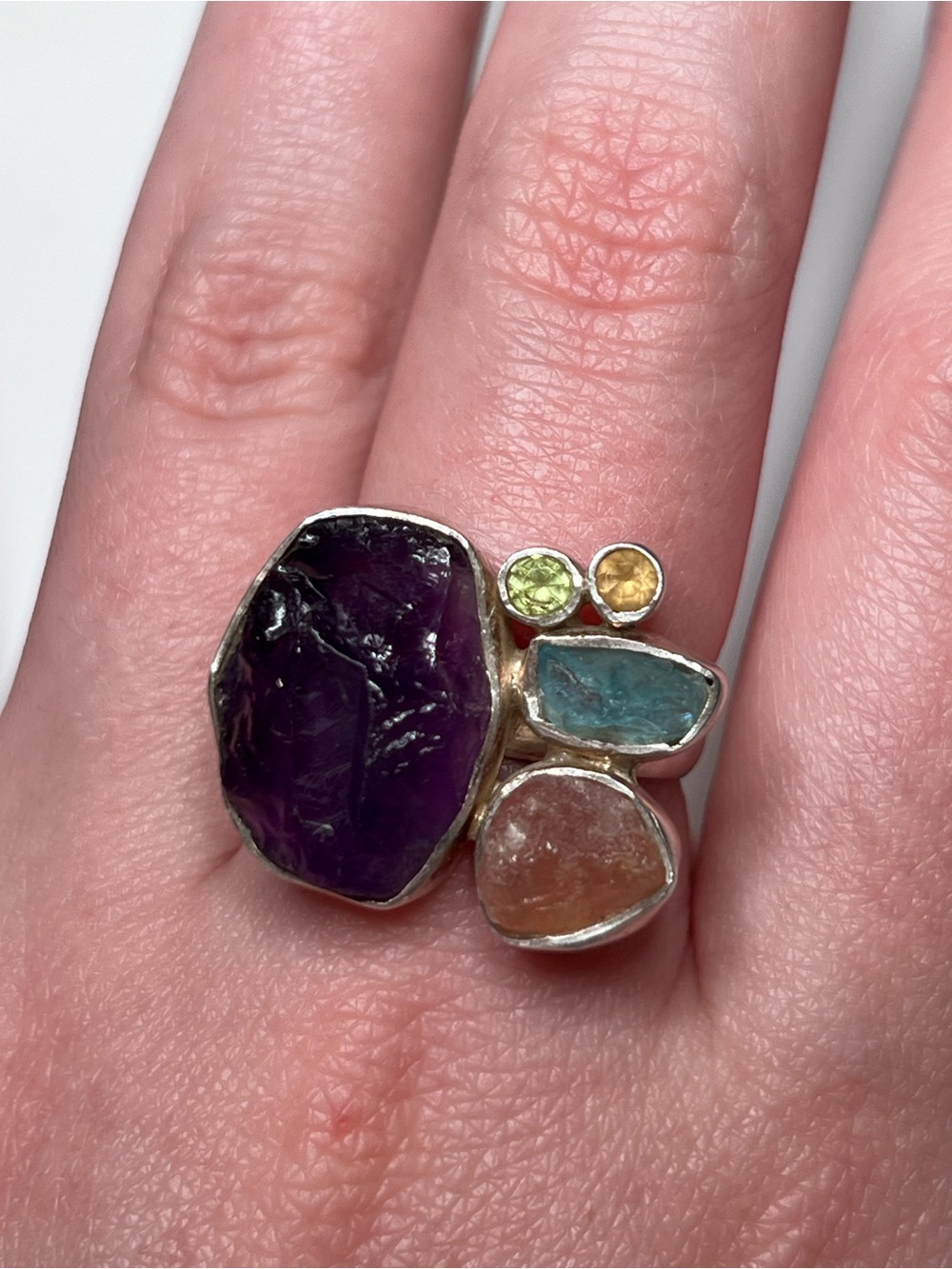 Silpada 925 Sterling Silver Ring Size 7-7.5? Amethyst & Peridot 5-Stone